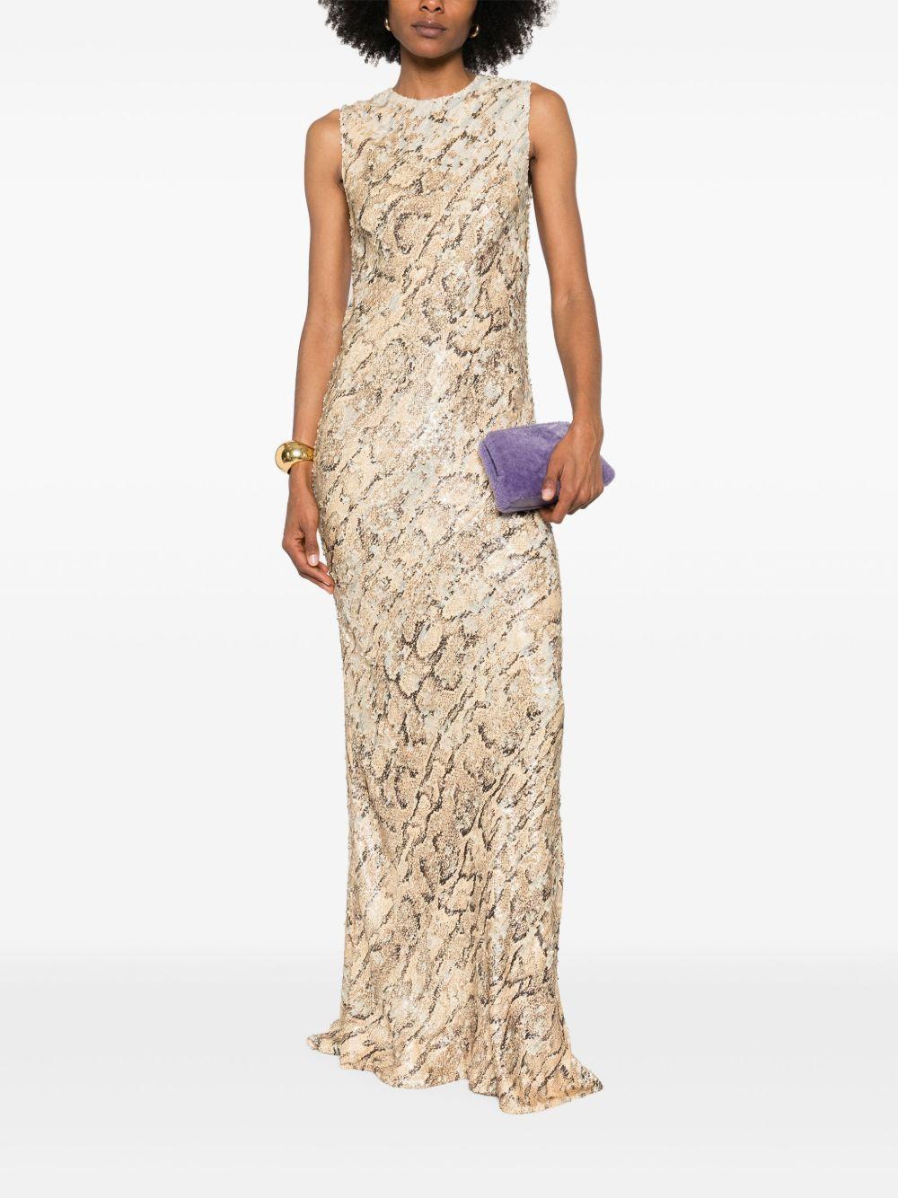 Abito con effetto serpente decorato con paillettes.<BR/> 2510110551482 103 BEIGE DRIES VAN NOTEN