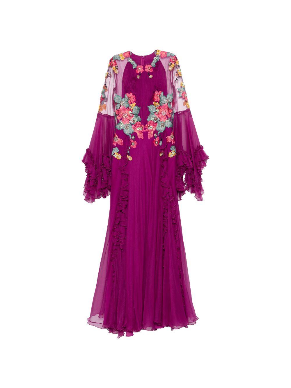Zilara Crinkle Silk Chiffon Gown PS2660 BERRY FUCHSIA COSTARELLOS