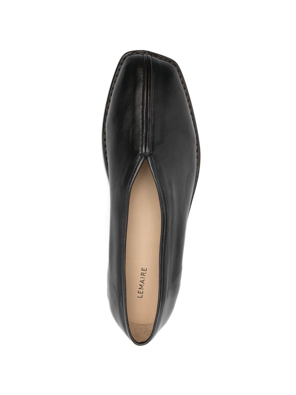 Flat Piped Slippers in Leather FO0290LL0023 MU096 BLACK DARK CHOCOLATE LEMAIRE