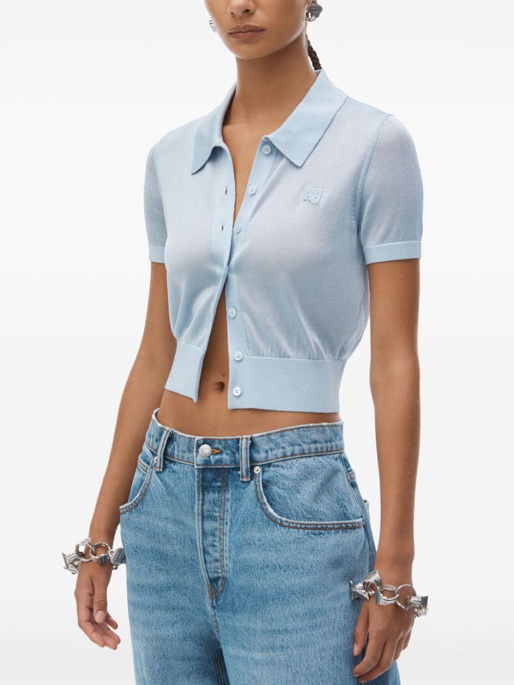 Cardigan polo in viscosa con logo ricamato 4KC1253077 464A ARIEL BLUE ALEXANDER WANG