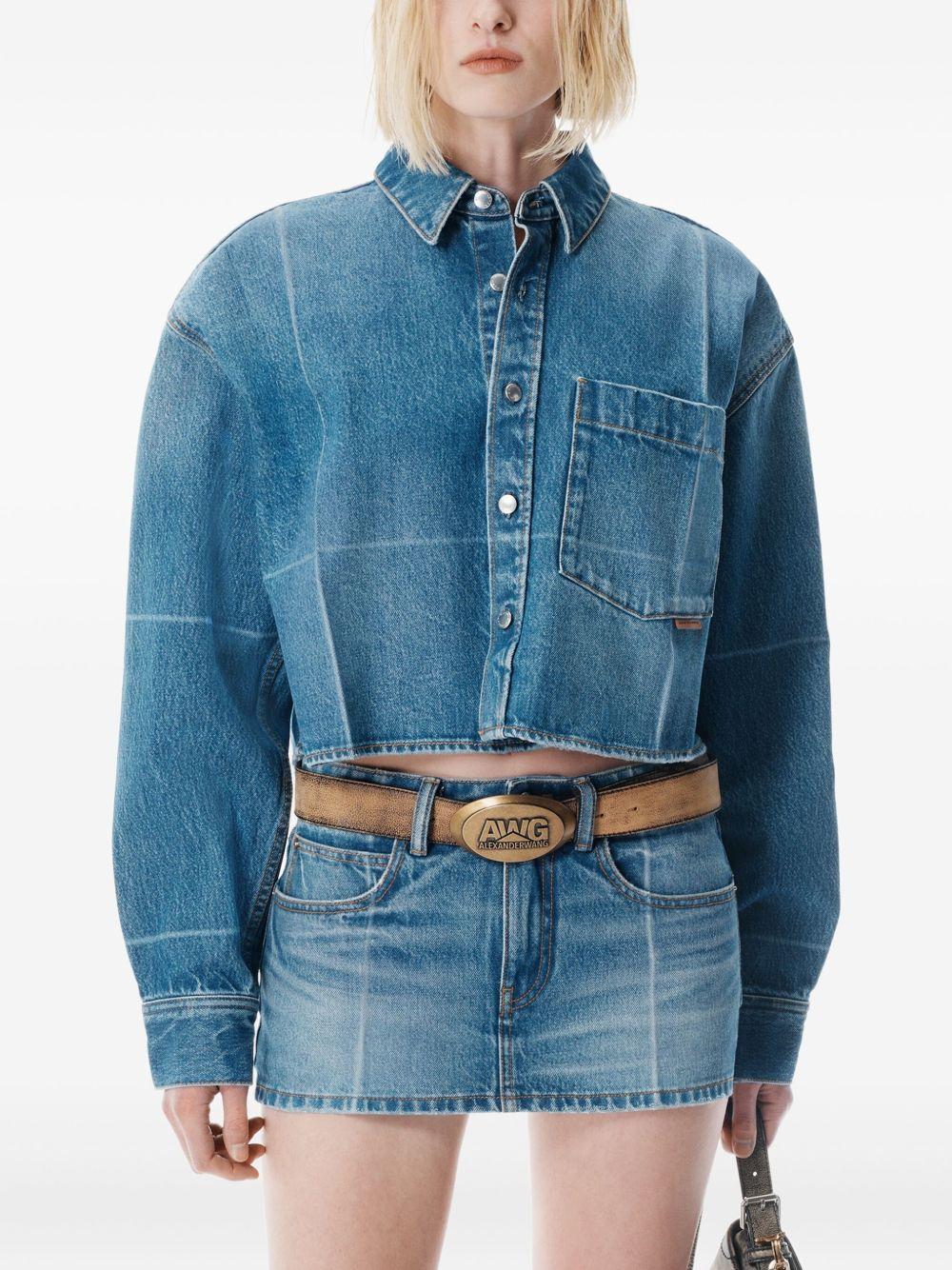 Camicia Corta in Denim Blu Marmorizzato Effetto Vintage 4DC4252913 400C VINTAGE MARBLED BLUE ALEXANDER WANG