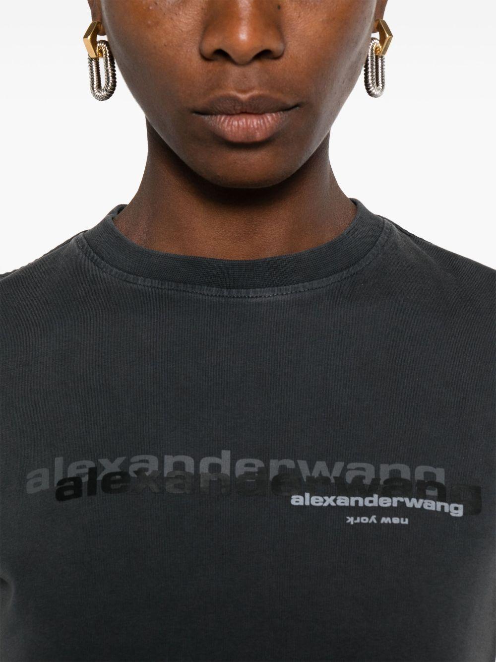 T-shirt Nera Effetto Ristretto con Logo 1CC3251103 011 WASHED BLACK ALEXANDER WANG