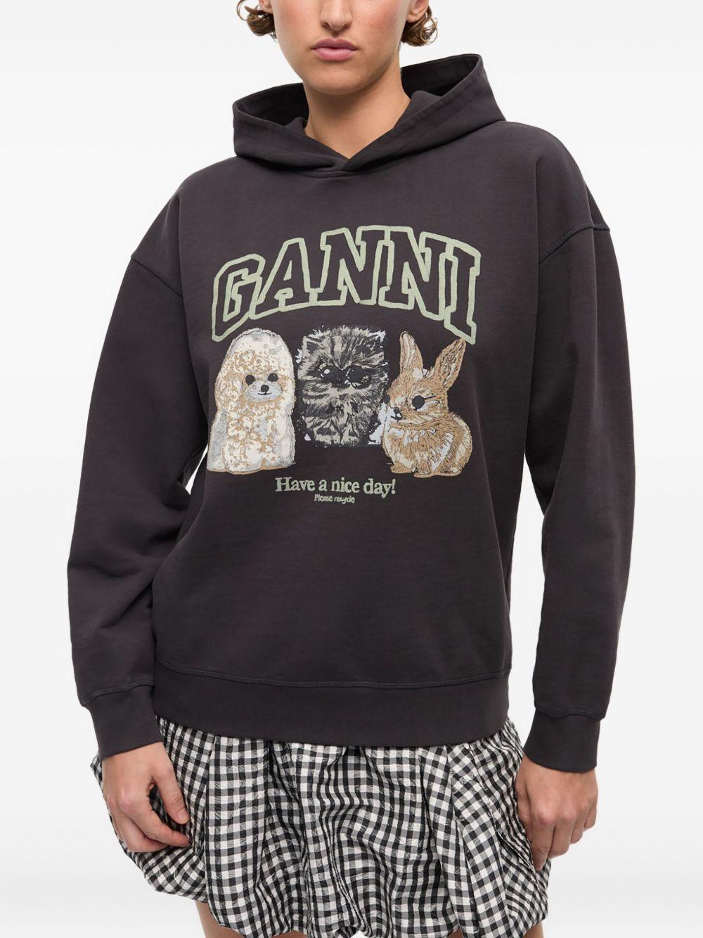 Black Animal Print Hoodie T4270 252 PHANTOM GANNI