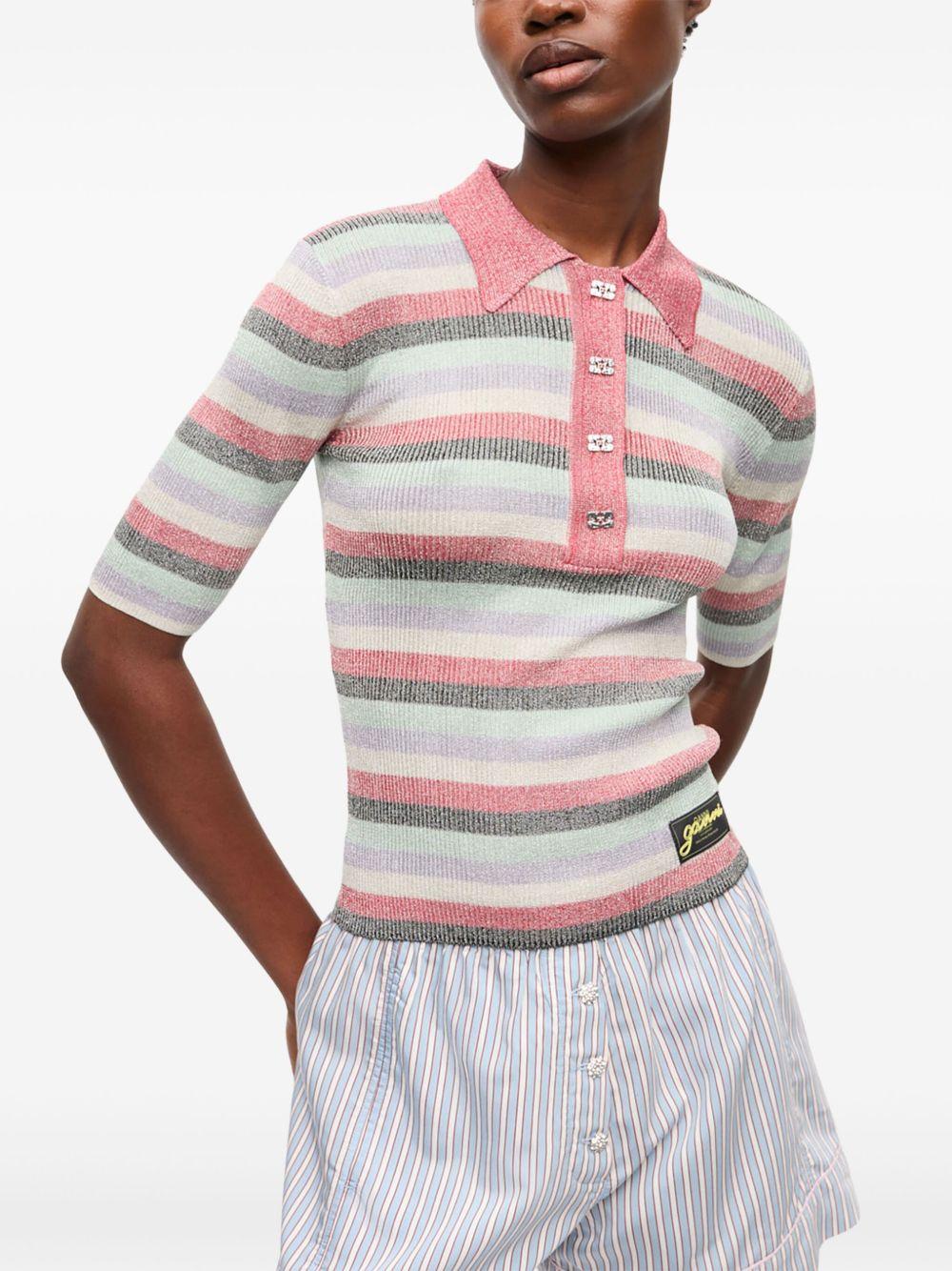 Pink Striped Sparkle Rib Polo T-Shirt K2480 999 MULTICOLOUR GANNI