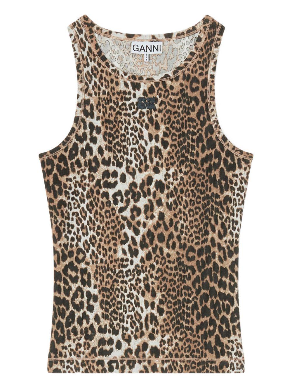 Soft Cotton Rib Tank Top A1050073 943 LEOPARD GANNI