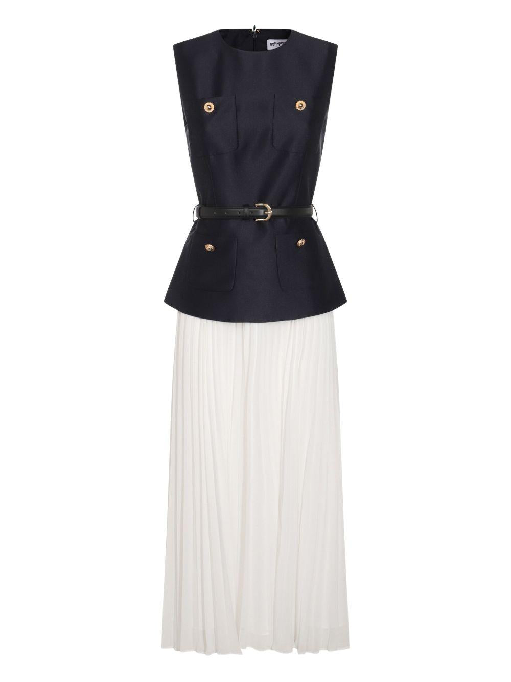 Navy Taffeta Midi Dress<BR/> PF25017MABL BLUE SELF-PORTRAIT