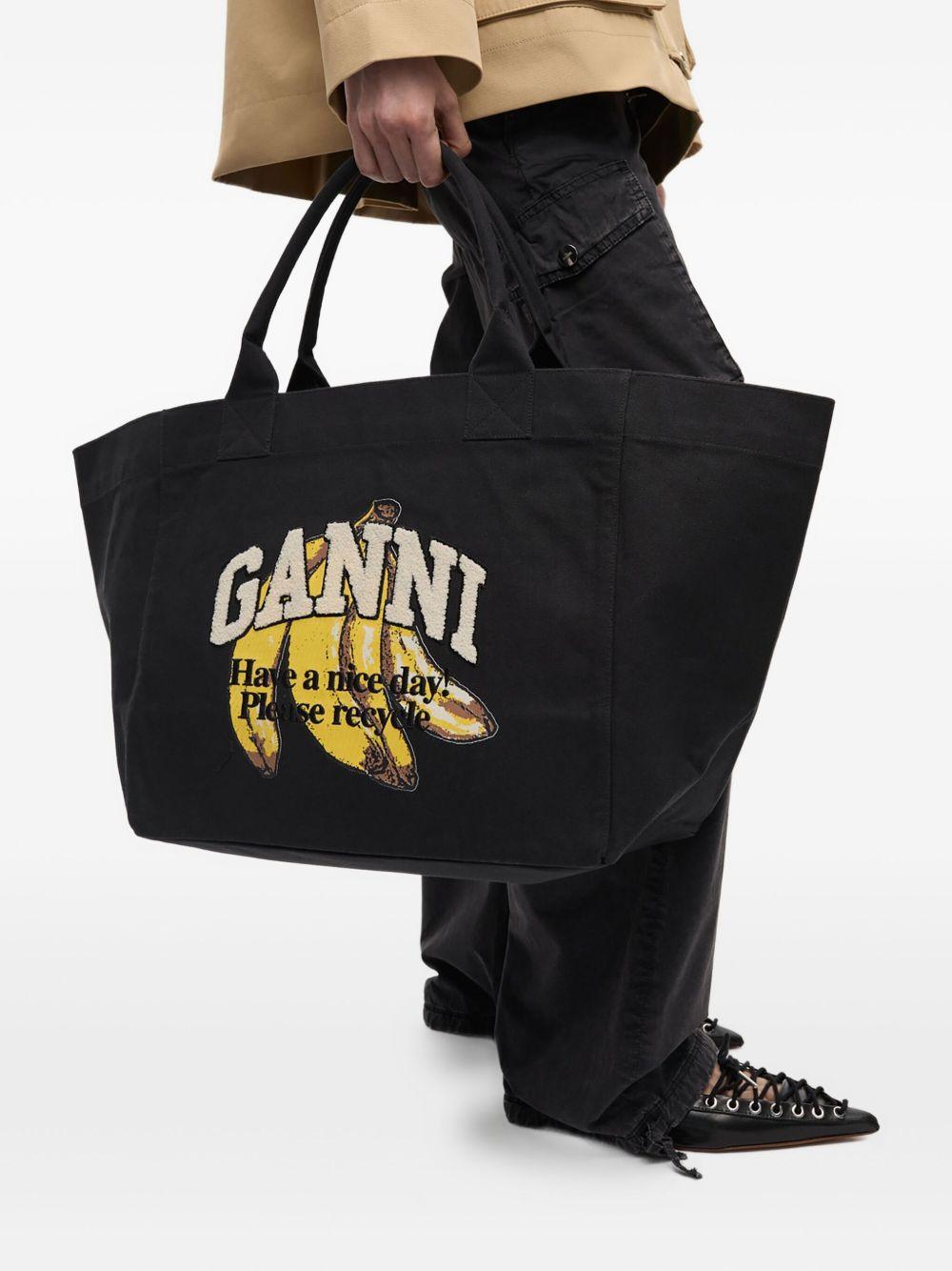 XXL Banana Print Tote A6896 099 BLACK GANNI