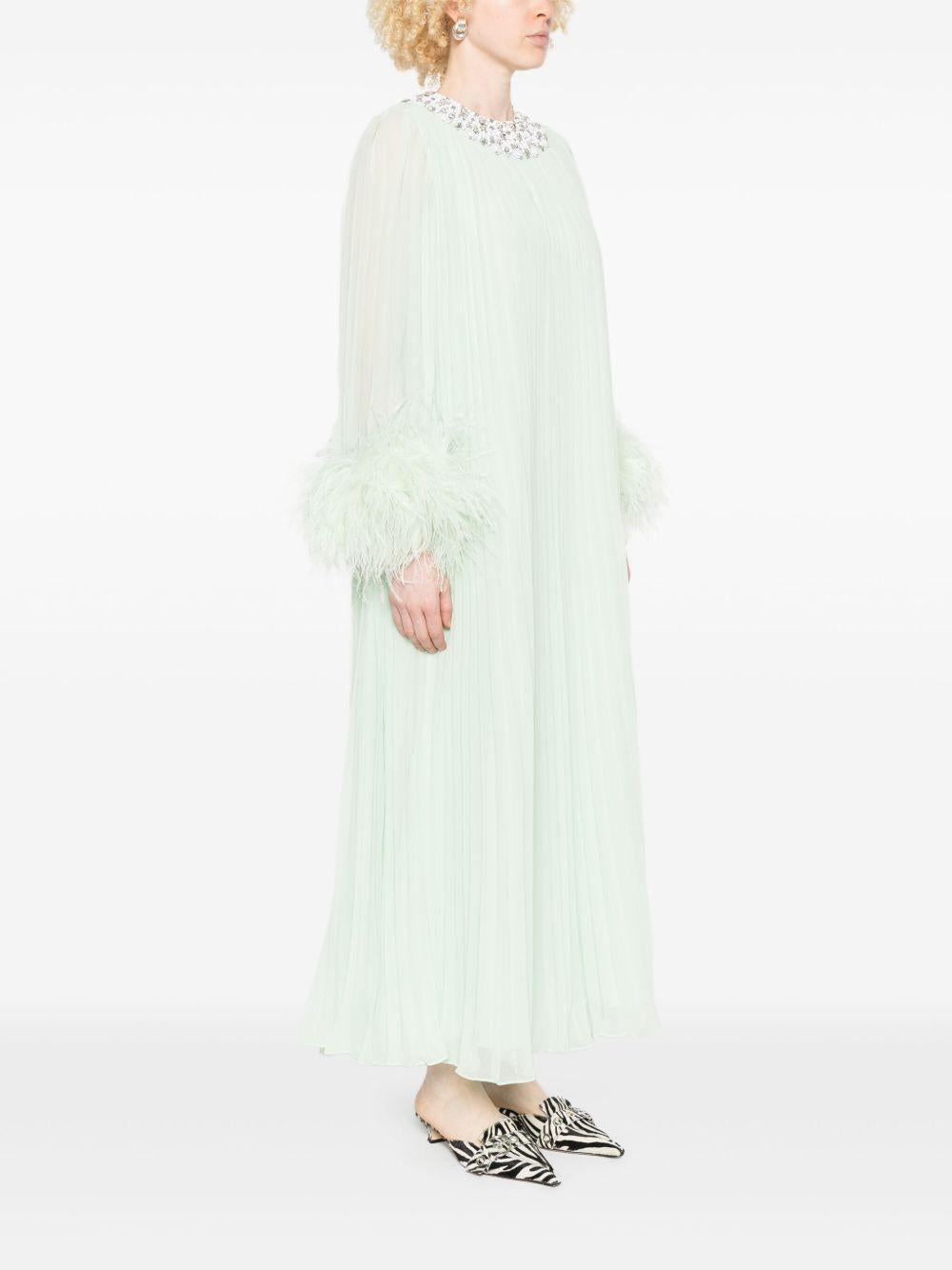 Abito midi in chiffon verde menta con piume<BR/> PF25108MG GREEN SELF-PORTRAIT