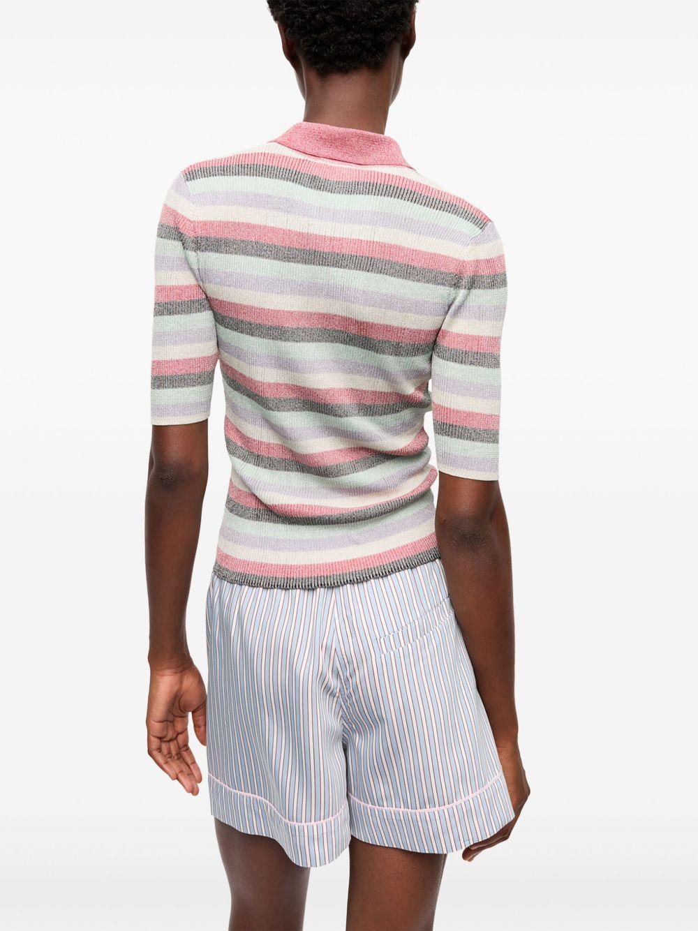 Pink Striped Sparkle Rib Polo T-Shirt K2480 999 MULTICOLOUR GANNI