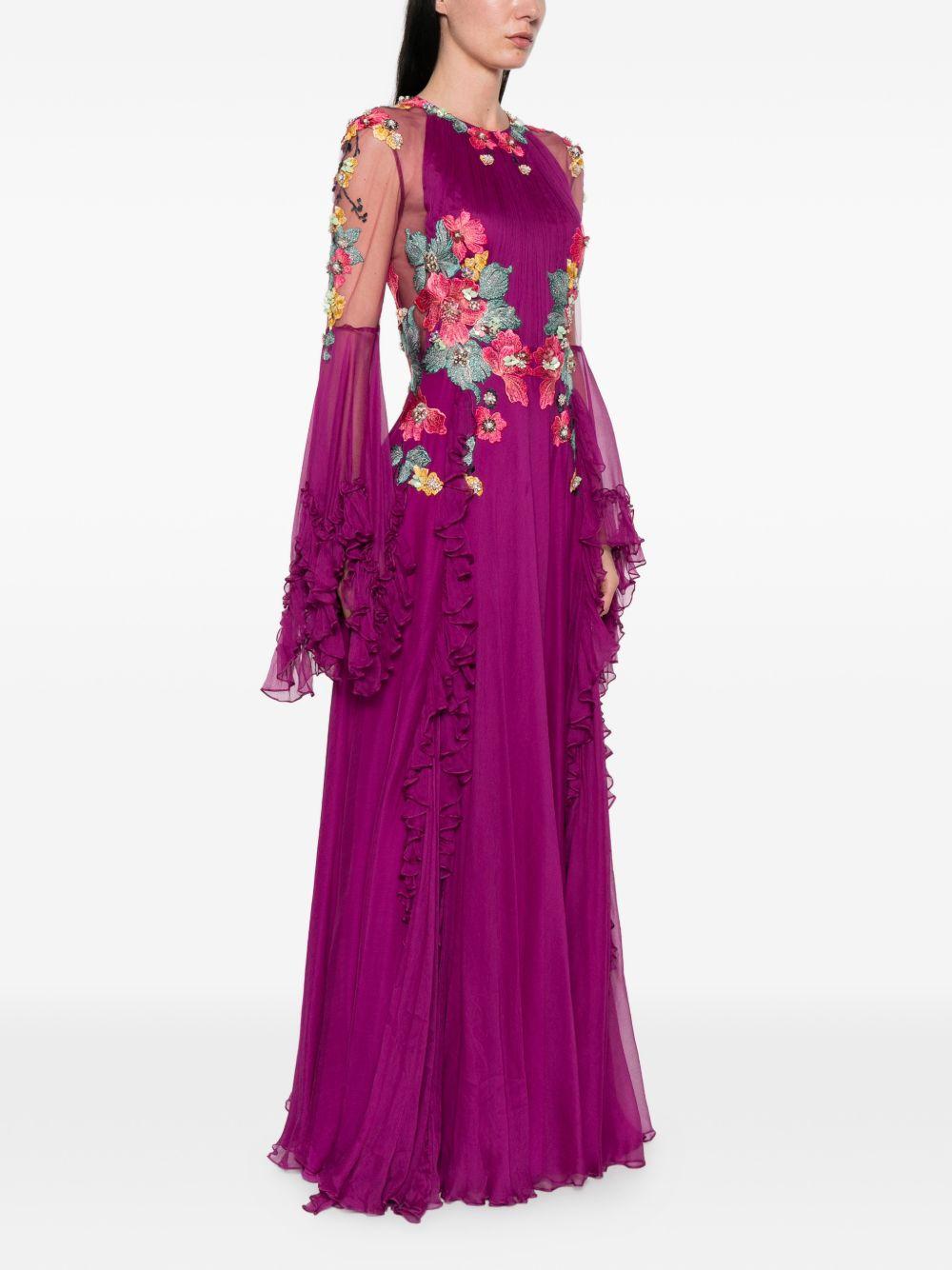 Zilara Crinkle Silk Chiffon Gown PS2660 BERRY FUCHSIA COSTARELLOS