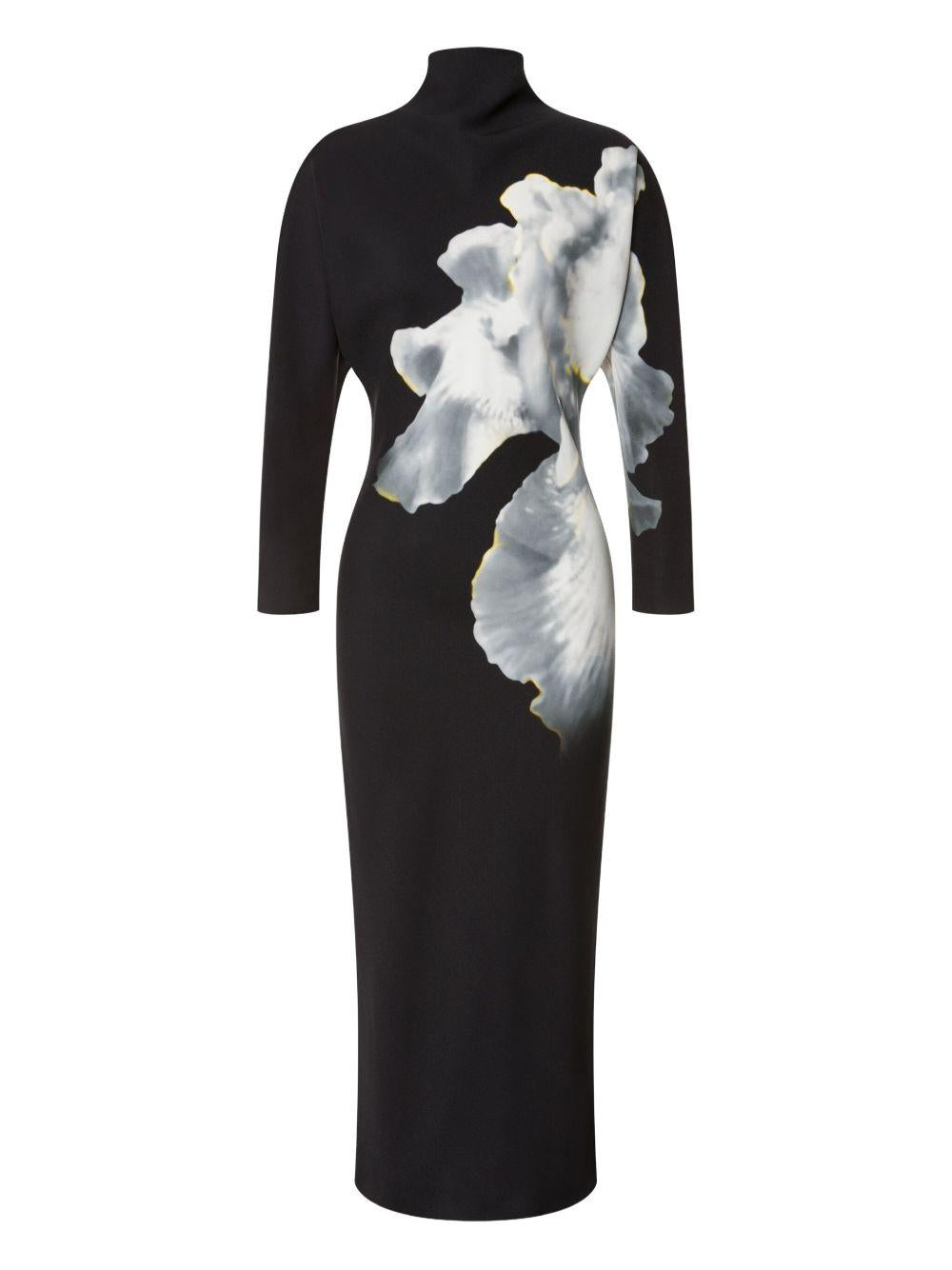Abito Midi A Maniche Lunghe Con Stampa Di Orchidee 252M04315150 2555 FANTASIA NERO ALBERTA FERRETTI