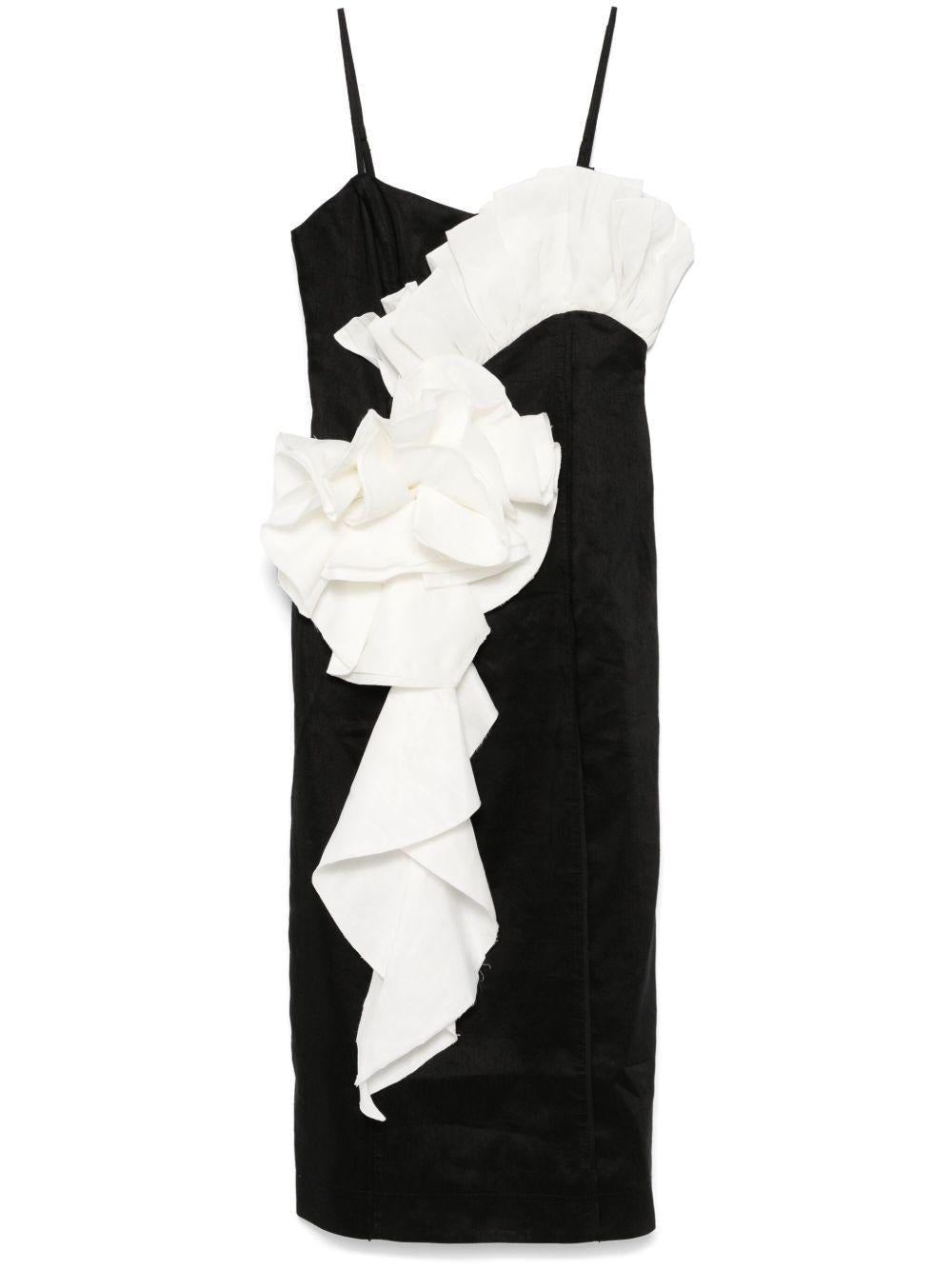 Parallels Spiral Midi Dress 24SS5309 BLACK IVORY AJE