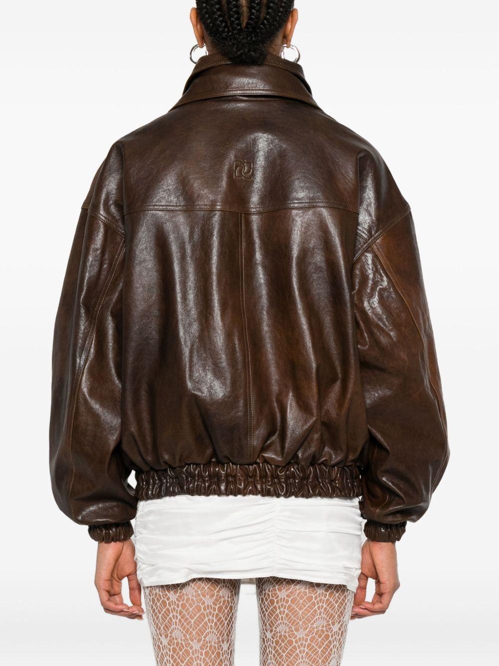 Snap-collar leather aviator jacket 298725 BROWN MAGDA BUTRYM