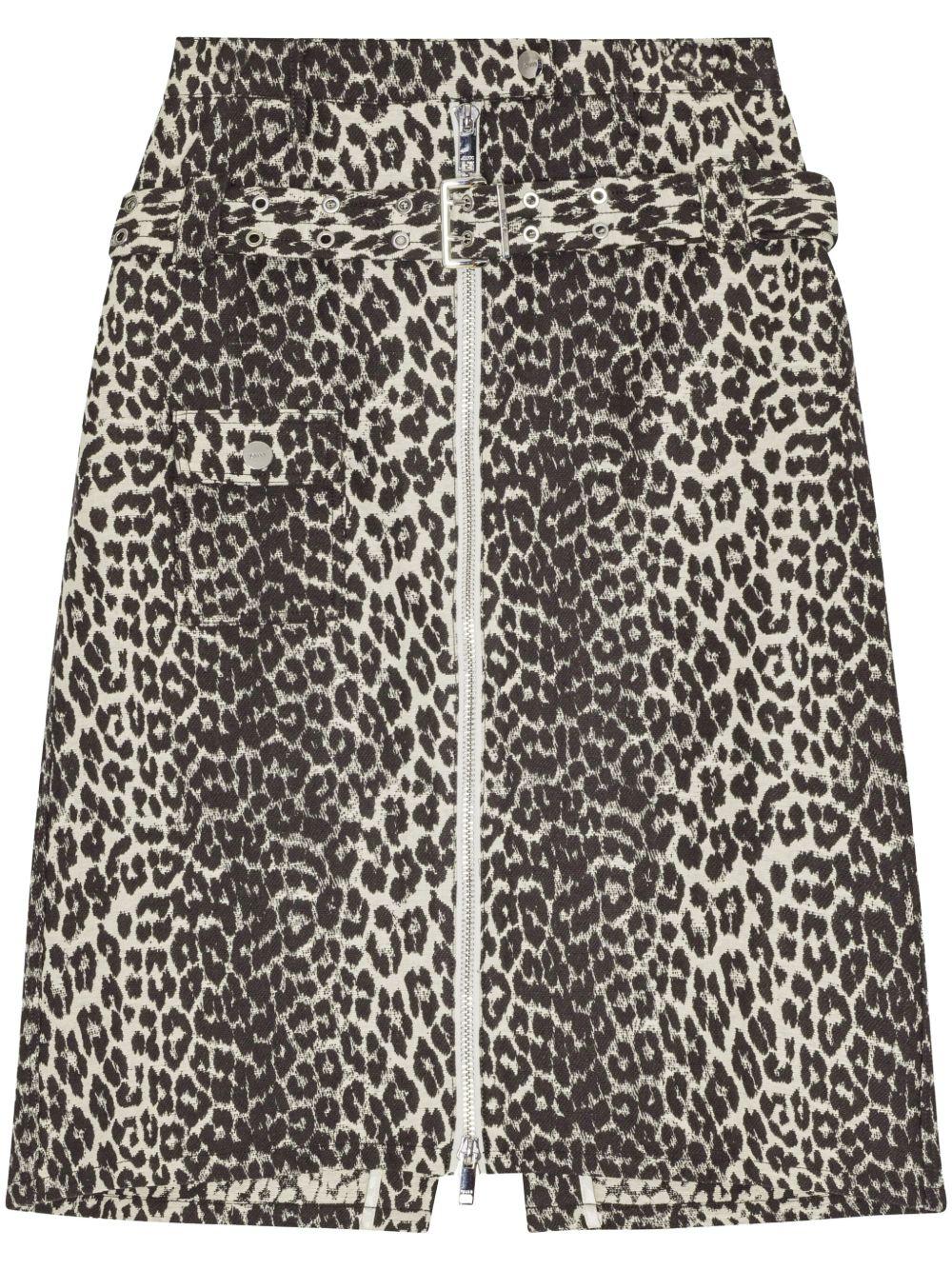 Leopard Cotton Tweed Midi Skirt W0236 943 LEOPARD GANNI