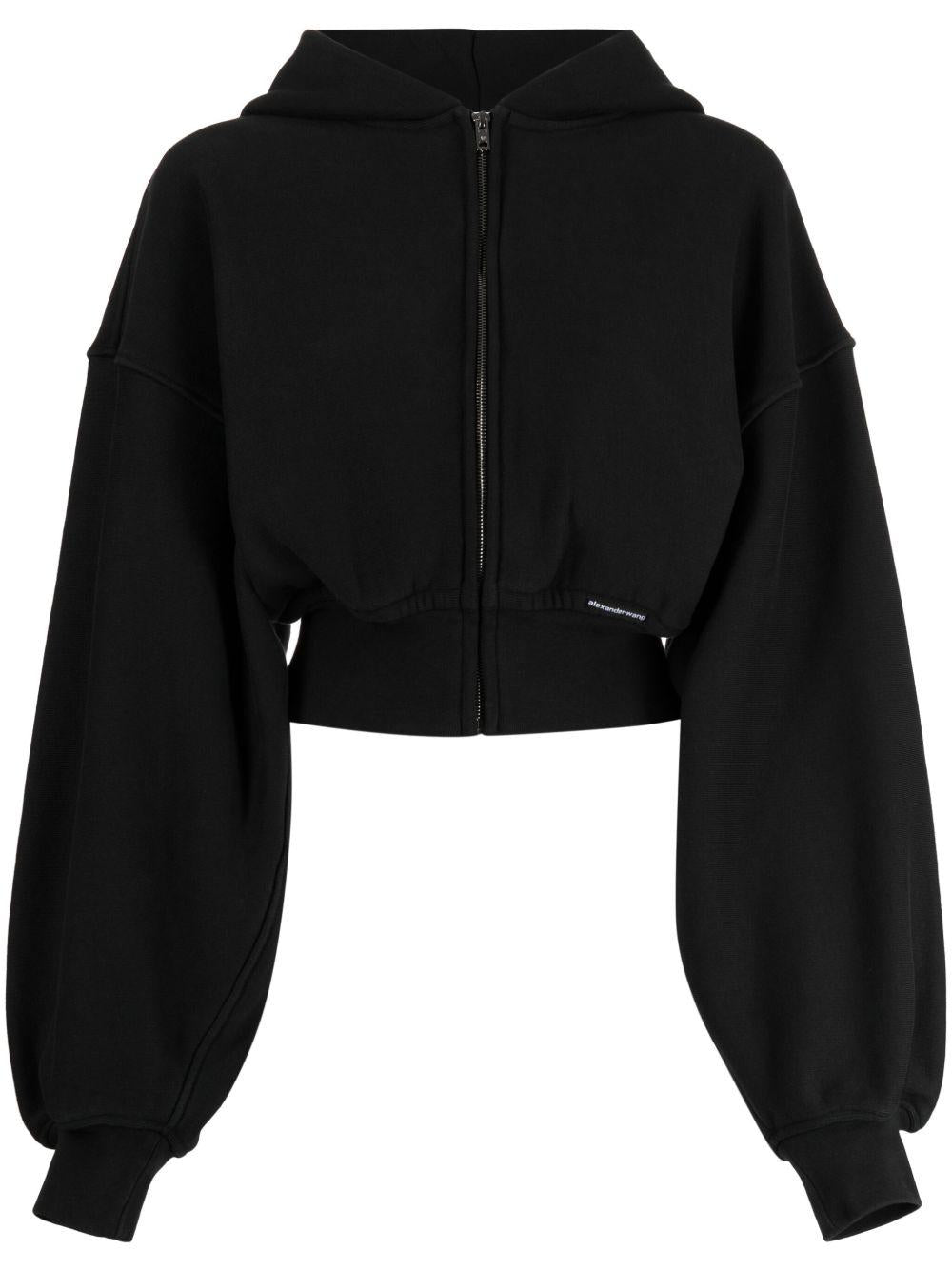 Felpa crop in cotone con zip e cappuccio<BR/> 4CC1242077 020A FADED BLACK ALEXANDER WANG