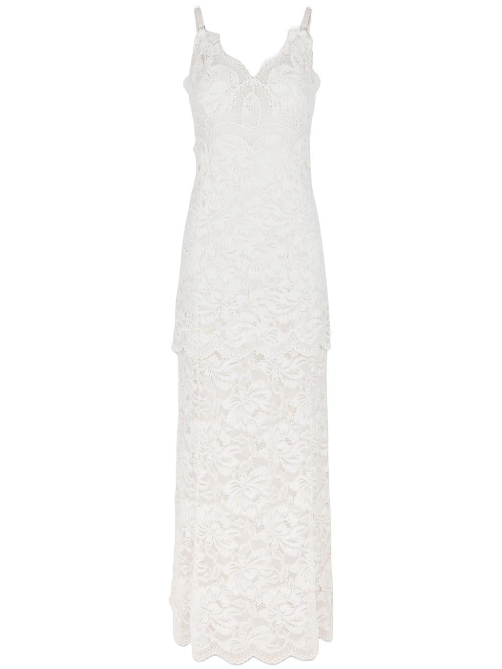 Abito lungo in pizzo 25PJRO027PA0170 P105 IVORY RABANNE