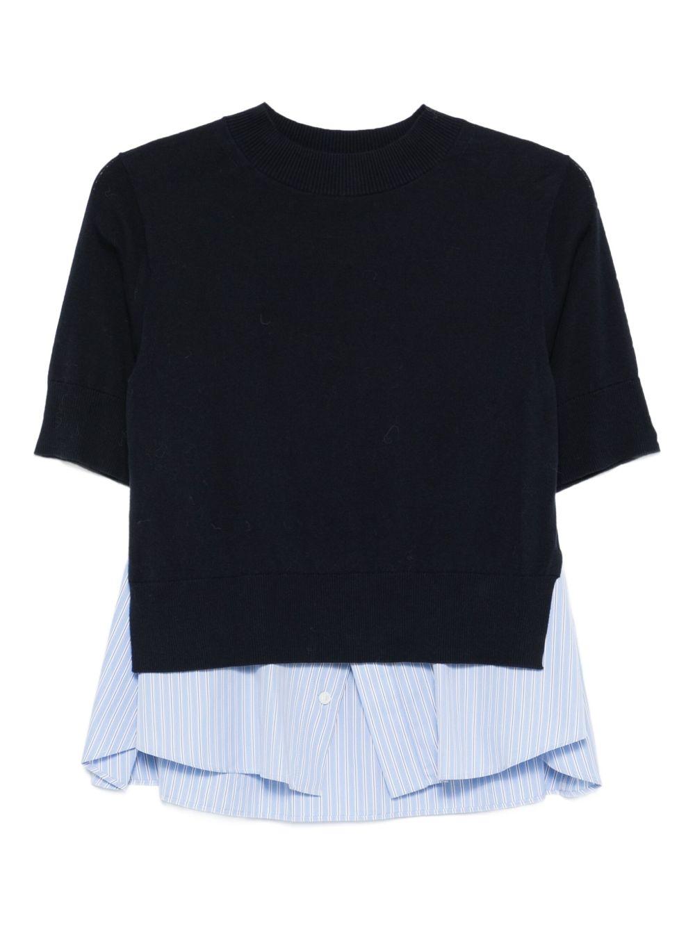 Navy Poplin & Cotton Jersey T-shirt 2508012 250 NAVY BLUE STRIPE SACAI
