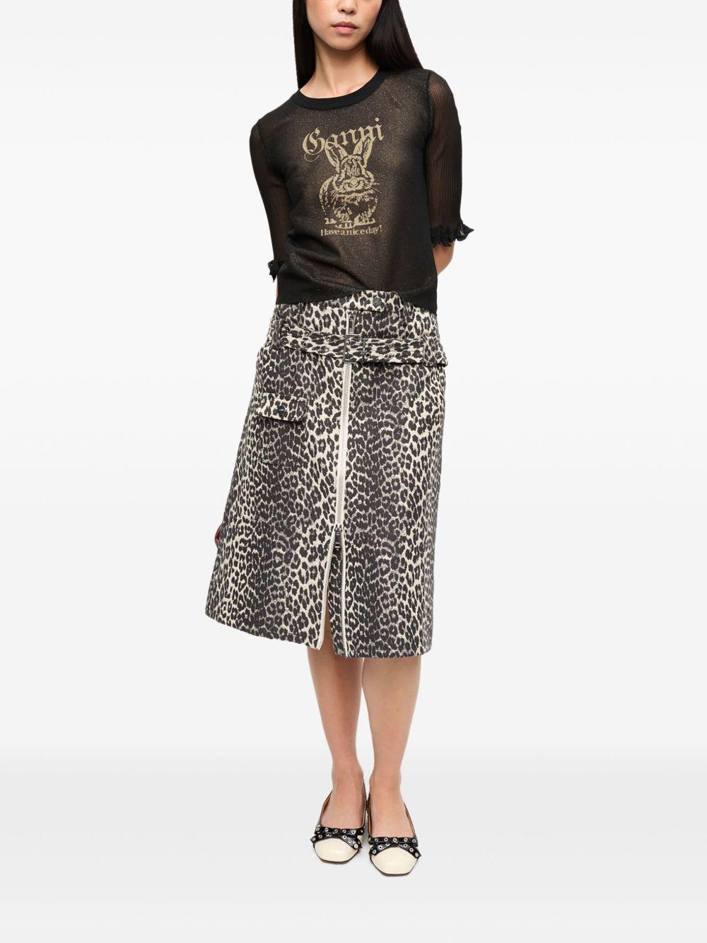Leopard Cotton Tweed Midi Skirt W0236 943 LEOPARD GANNI