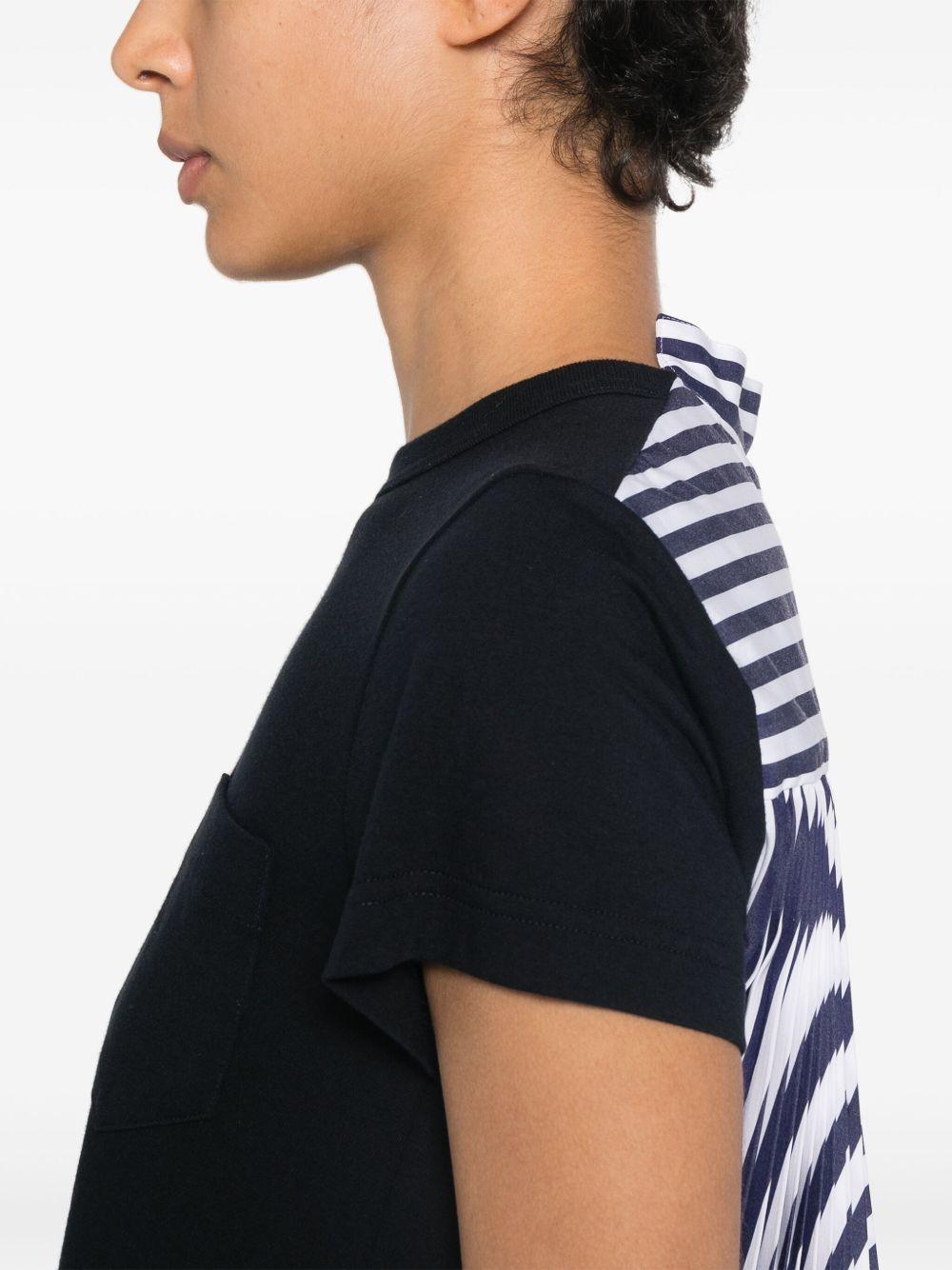 T-shirt in Jersey di Cotone e Raso di Poliestere SCW238 240 NAVY STRIPE SACAI