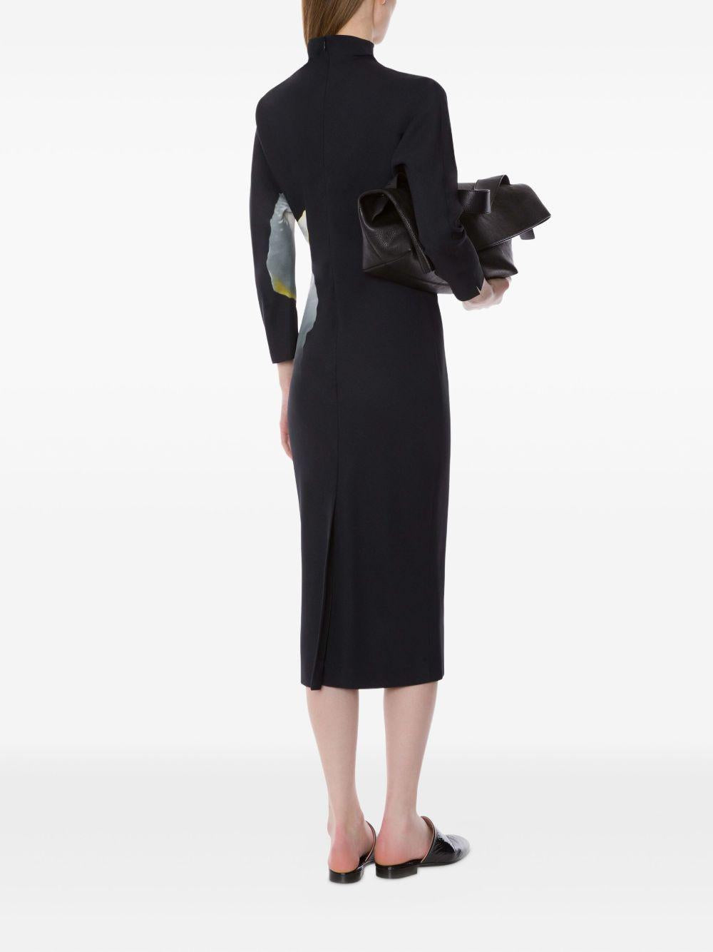 Abito Midi A Maniche Lunghe Con Stampa Di Orchidee 252M04315150 2555 FANTASIA NERO ALBERTA FERRETTI