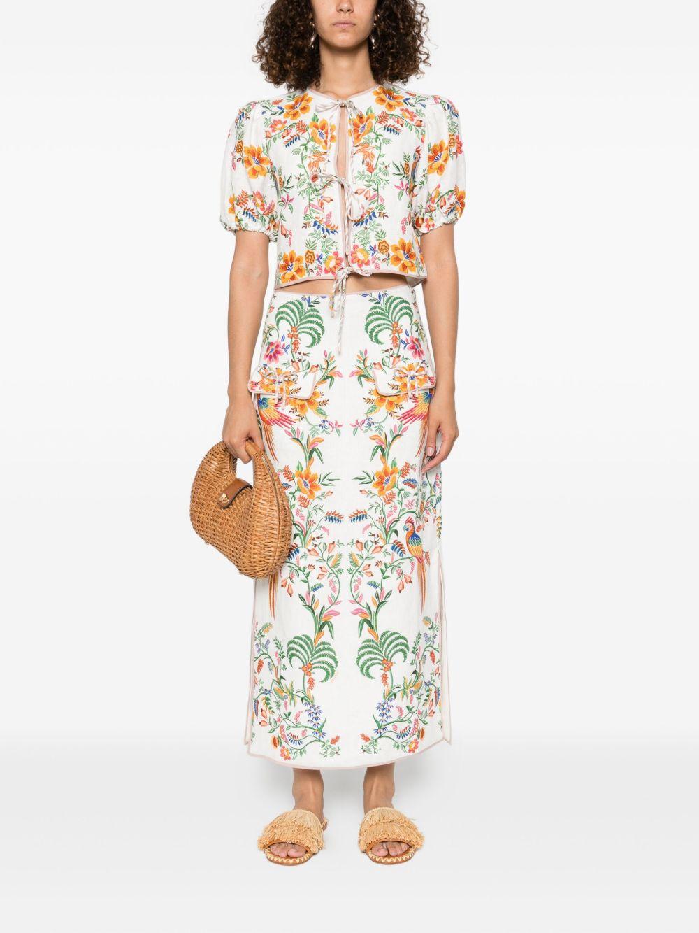 Gonna midi Off-White Delicate Forest in lino Euroflax™ 336218 25022 DELICATE FOREST FARM RIO