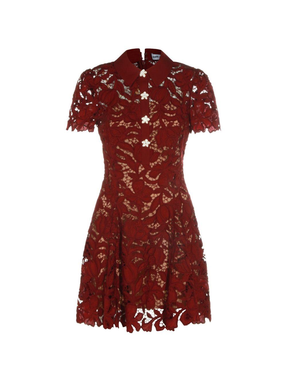 Mini abito in pizzo bordeaux PF26111SABU BURGUNDY SELF-PORTRAIT