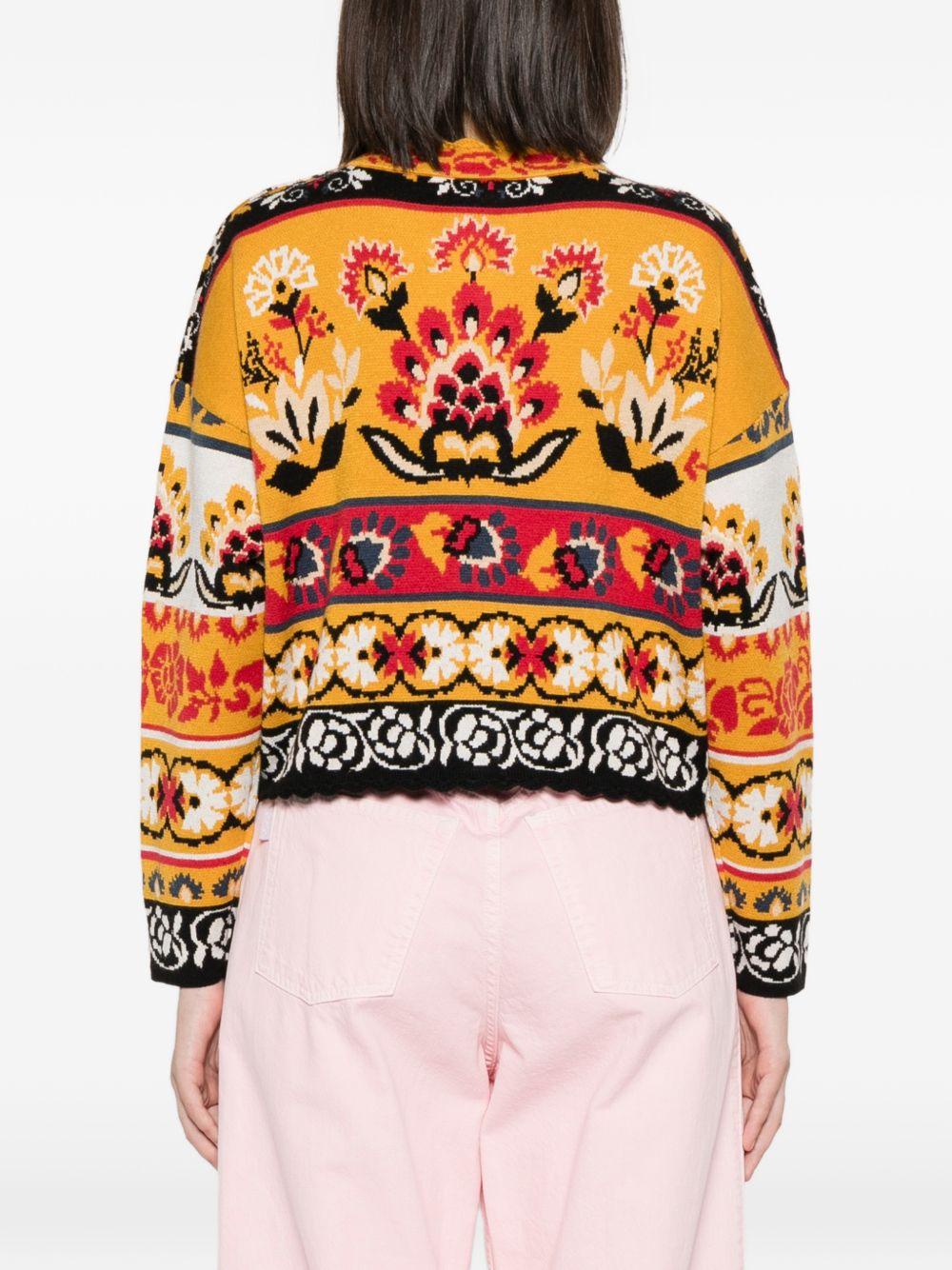 Floral-intarsia scalloped-trim cardigan 344332 26044 FLOWER MUSTARD FARM RIO