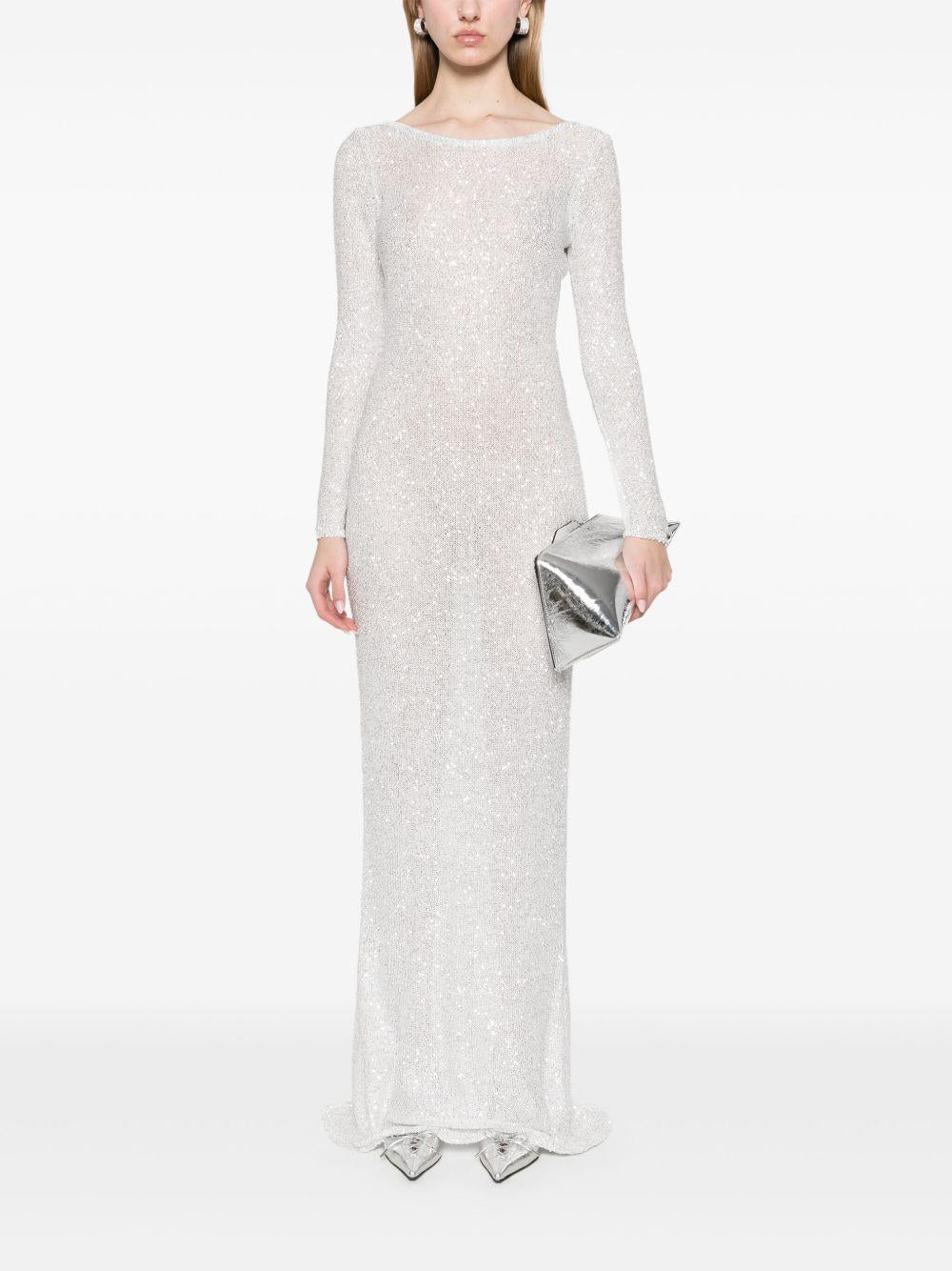 Sequin Long Dress FABX4059K4516 0844 WHITE SILVER ALESSANDRA RICH