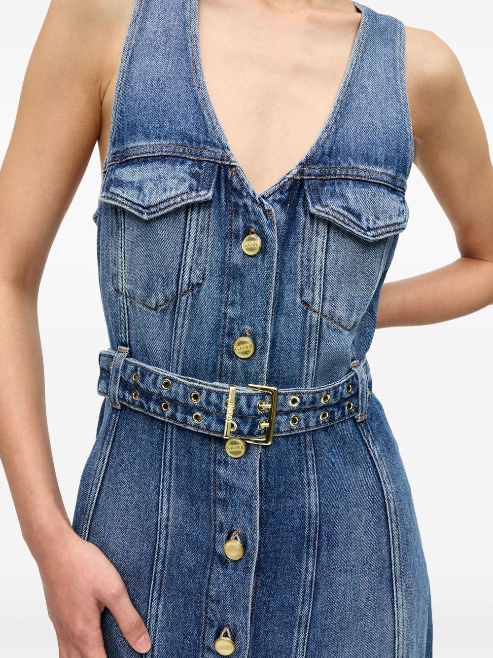 Blue Belted Midi Dress J1728 567 MID BLUE VINTAGE GANNI