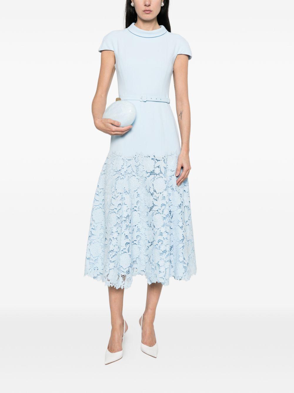 Blue Crepe Lace Midi Dress SS26095MABL BLUE SELF-PORTRAIT