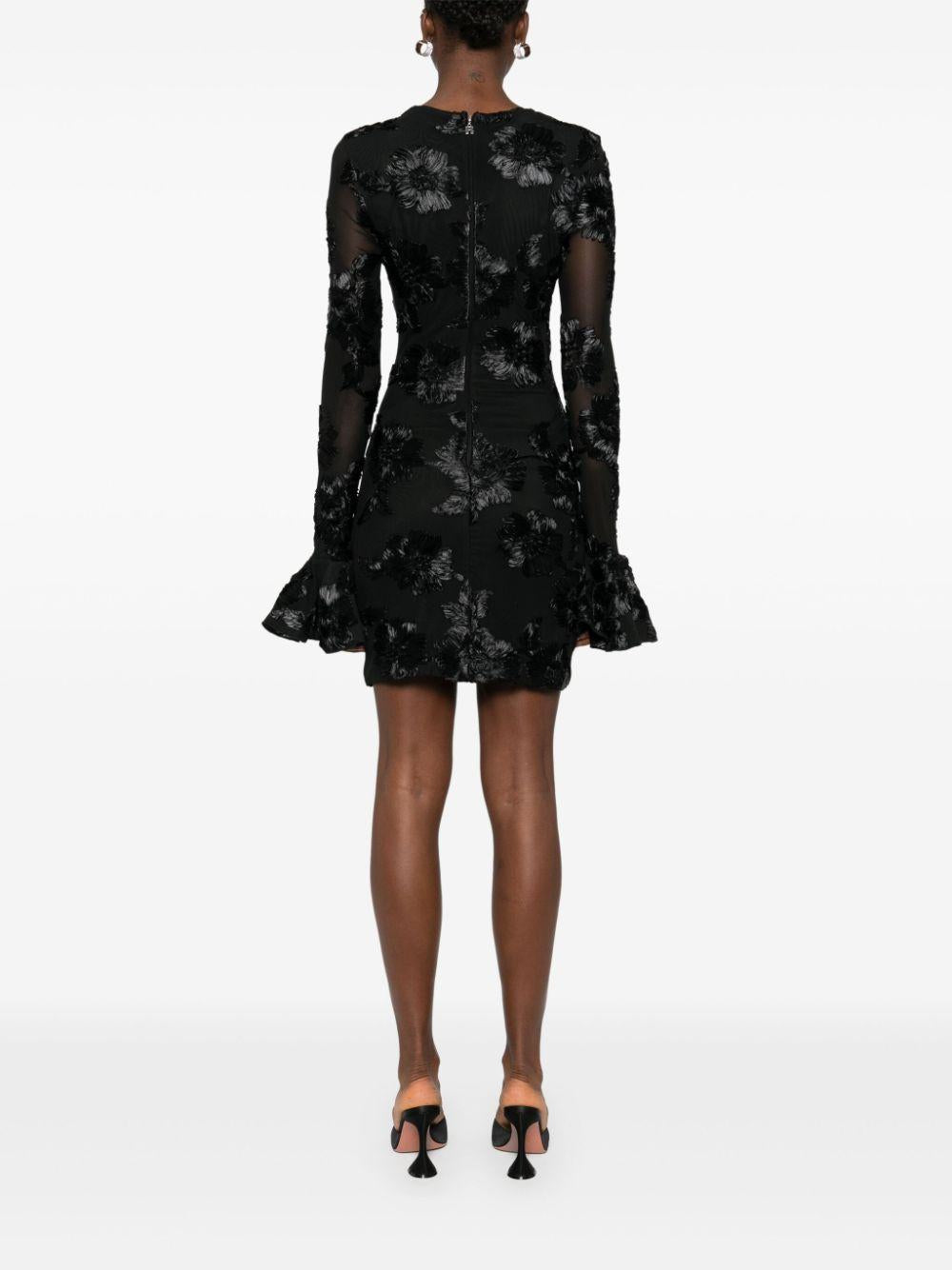 Abito corto a rete con ricamo a fiori 113226100 100 BLACK ROTATE