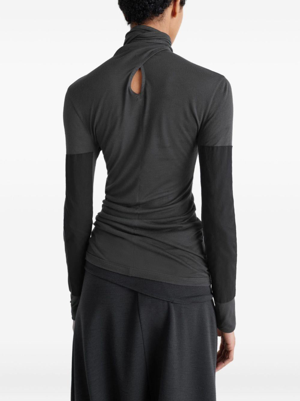 Foulard Top with Patches - Viscose & Silk Jersey TO1469LJ1039 BK996 COAL LEMAIRE