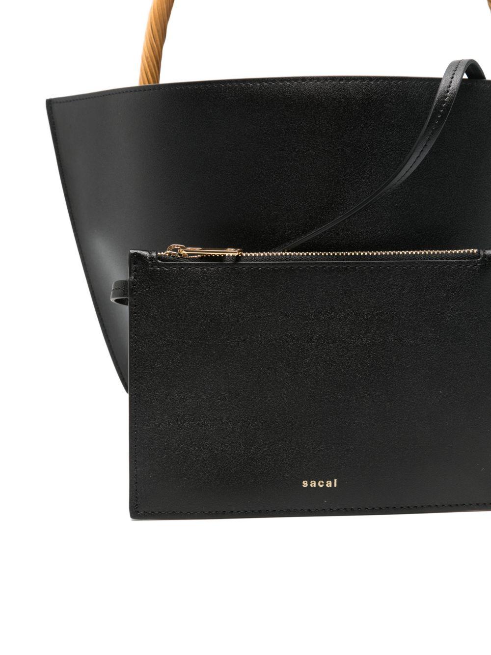 Leather x rattan medium basket S15201 001 BLACK SACAI