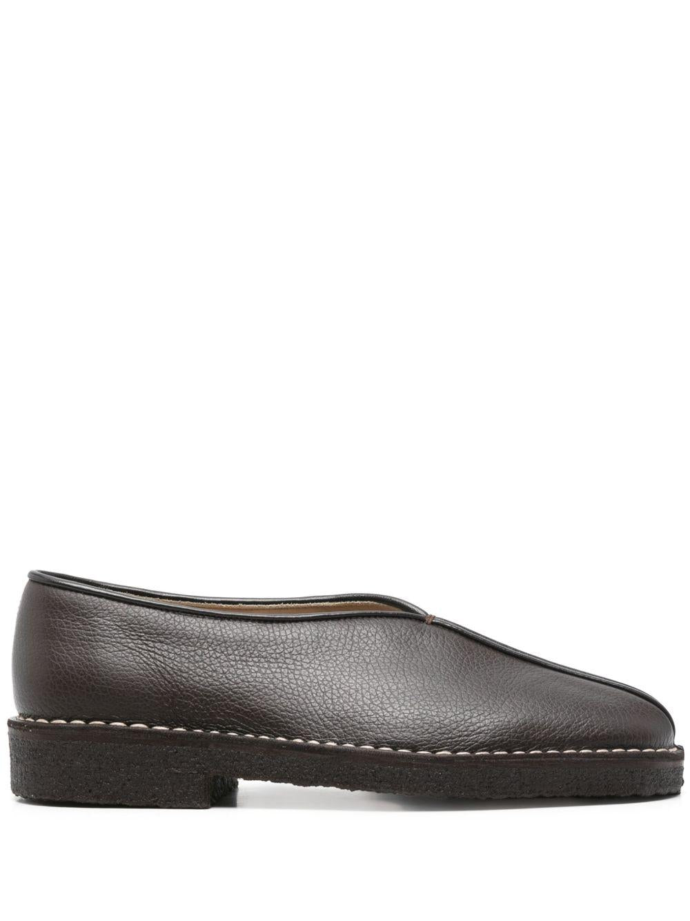 Piped Crepe Slippers - Dark Brown Grained Leather FO0247LL205 BR449 DARK BROWN LEMAIRE