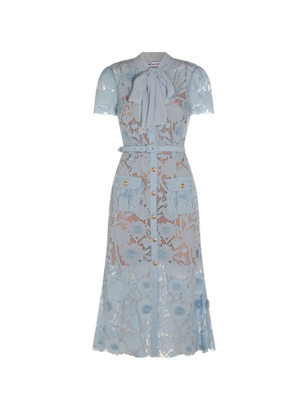 Abito midi blu in pizzo con fiocco al collo PF26111MBL BLUE SELF-PORTRAIT