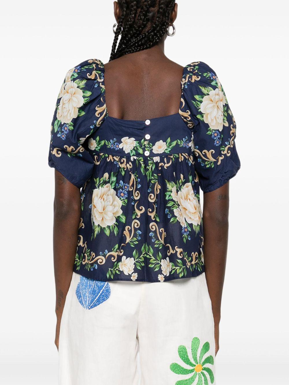 Blue Flower Tapestry Yoke Blouse 336470 25034 FLOWER TAPESTRY FARM RIO