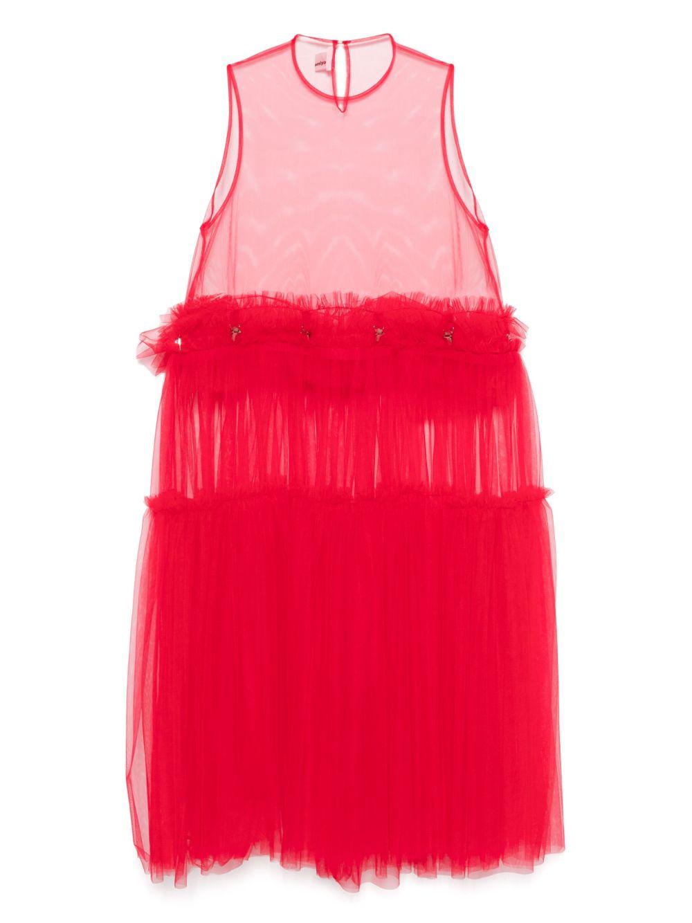 Abito midi in tulle di nylon rosso 3O004S25 2 RED NOIR KEI NINOMIYA