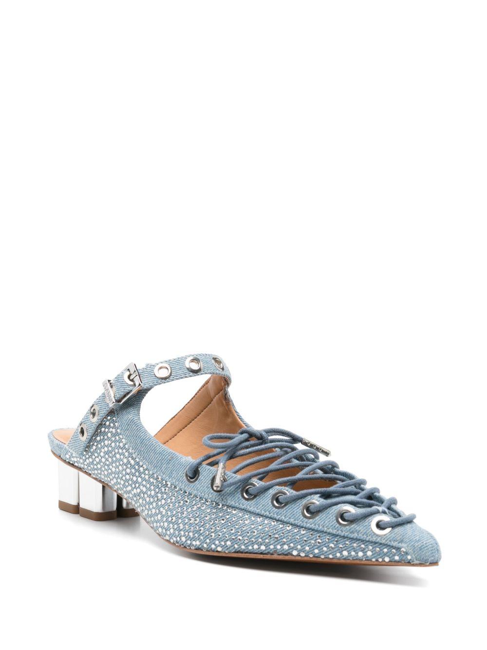 Blue Lace-Up Denim Mules S2926 928 FADED DENIM GANNI
