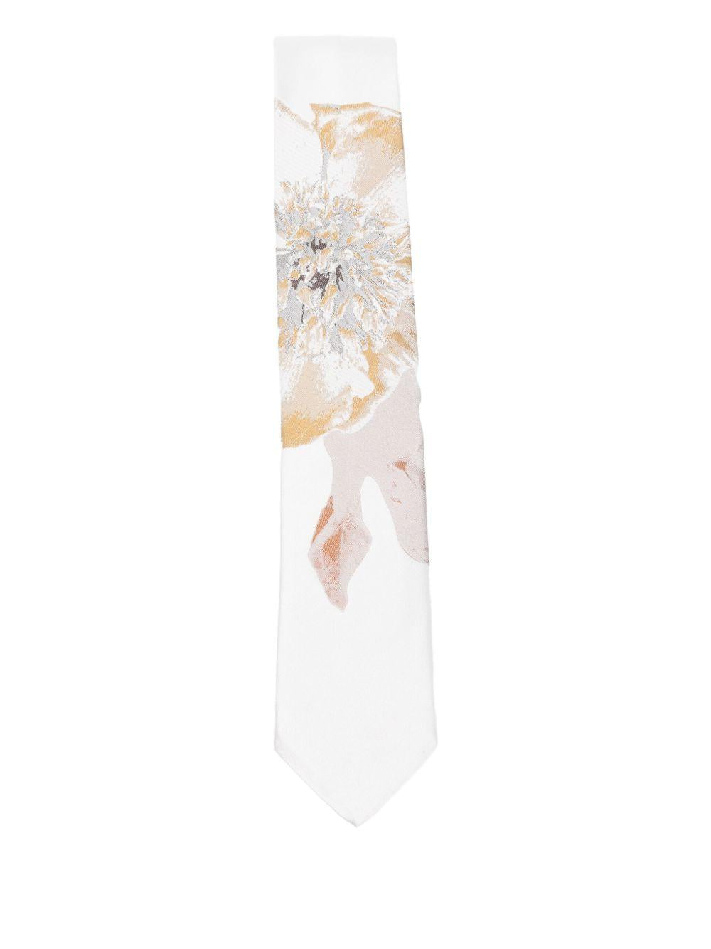Printed Silk Tie<BR/> TIE102Q2904 12 PEARL DRIES VAN NOTEN