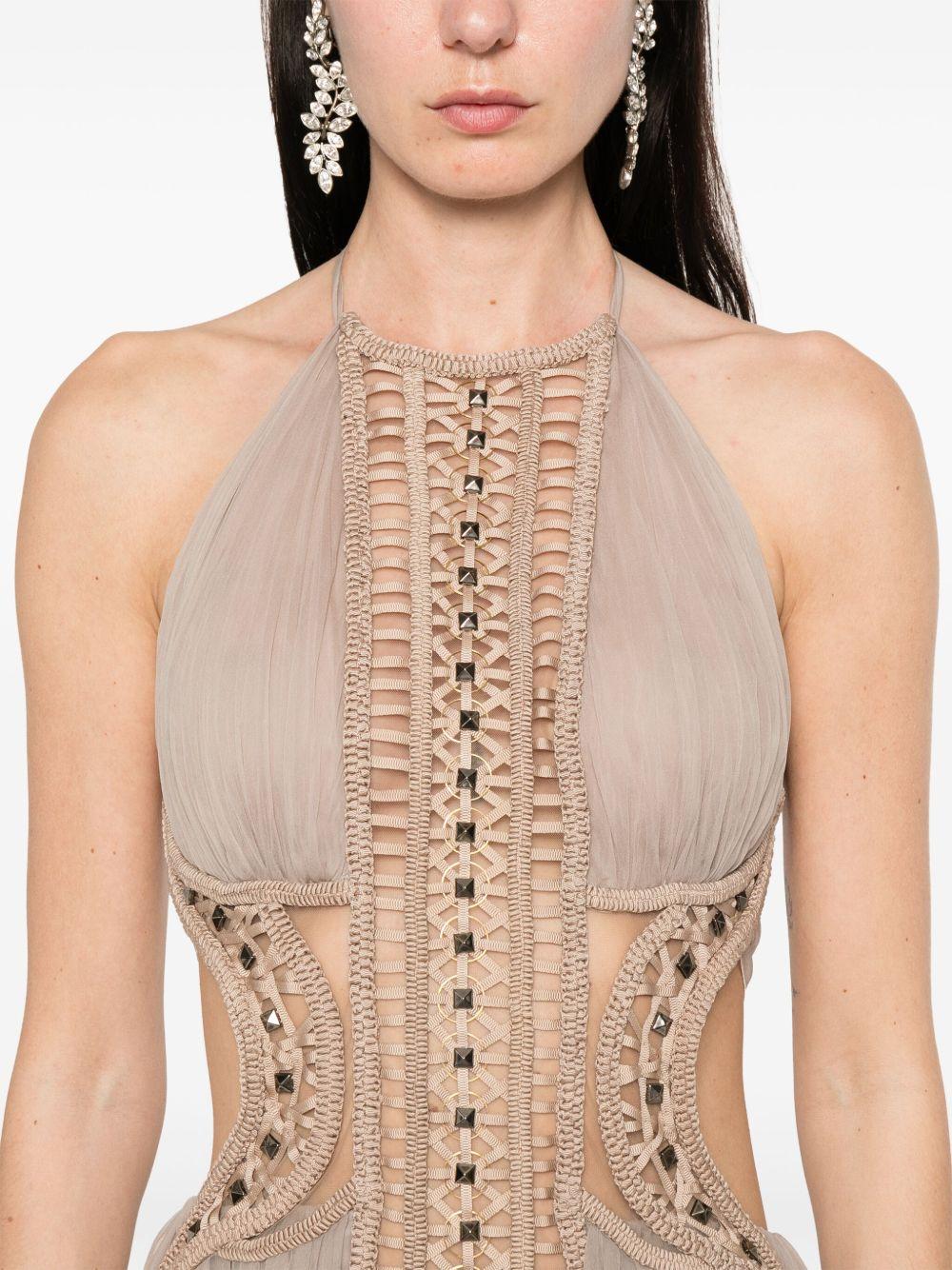 Abito lungo in tulle con ricami<BR/><BR/> A0460157 82 ALBERTA FERRETTI