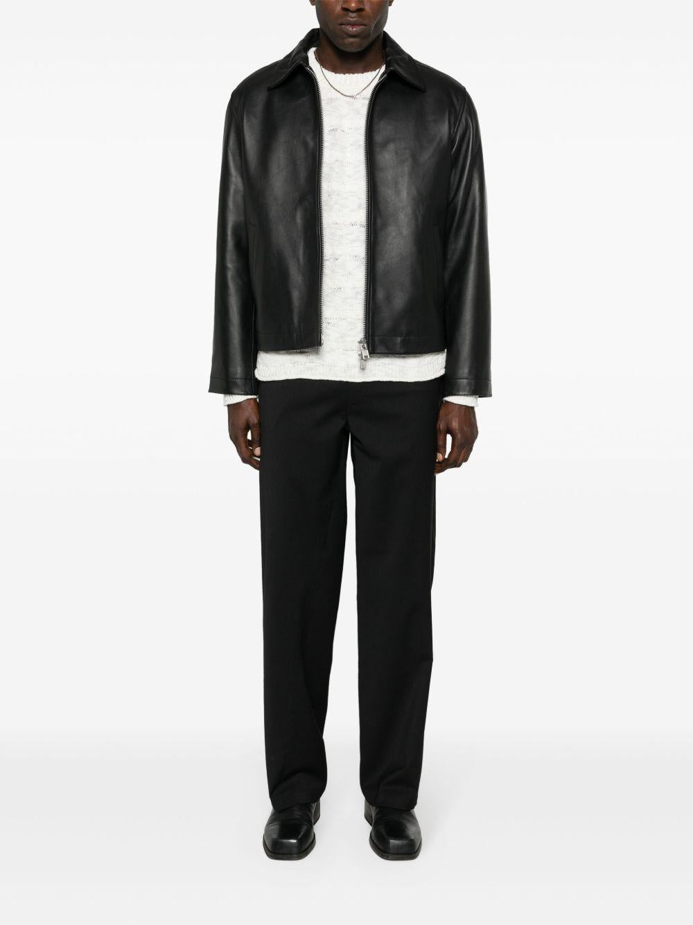 Zip-up leather jacket 6027 999 BLACK SUNFLOWER