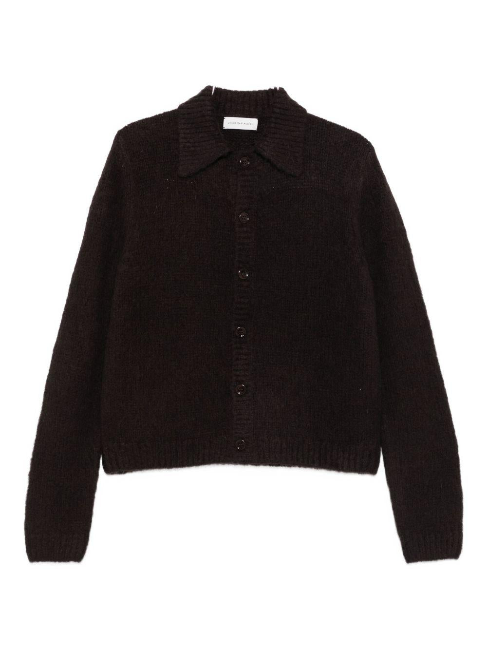 Cropped Alpaca Cardigan<BR/> MORA2709 704 DARK BROWN DRIES VAN NOTEN