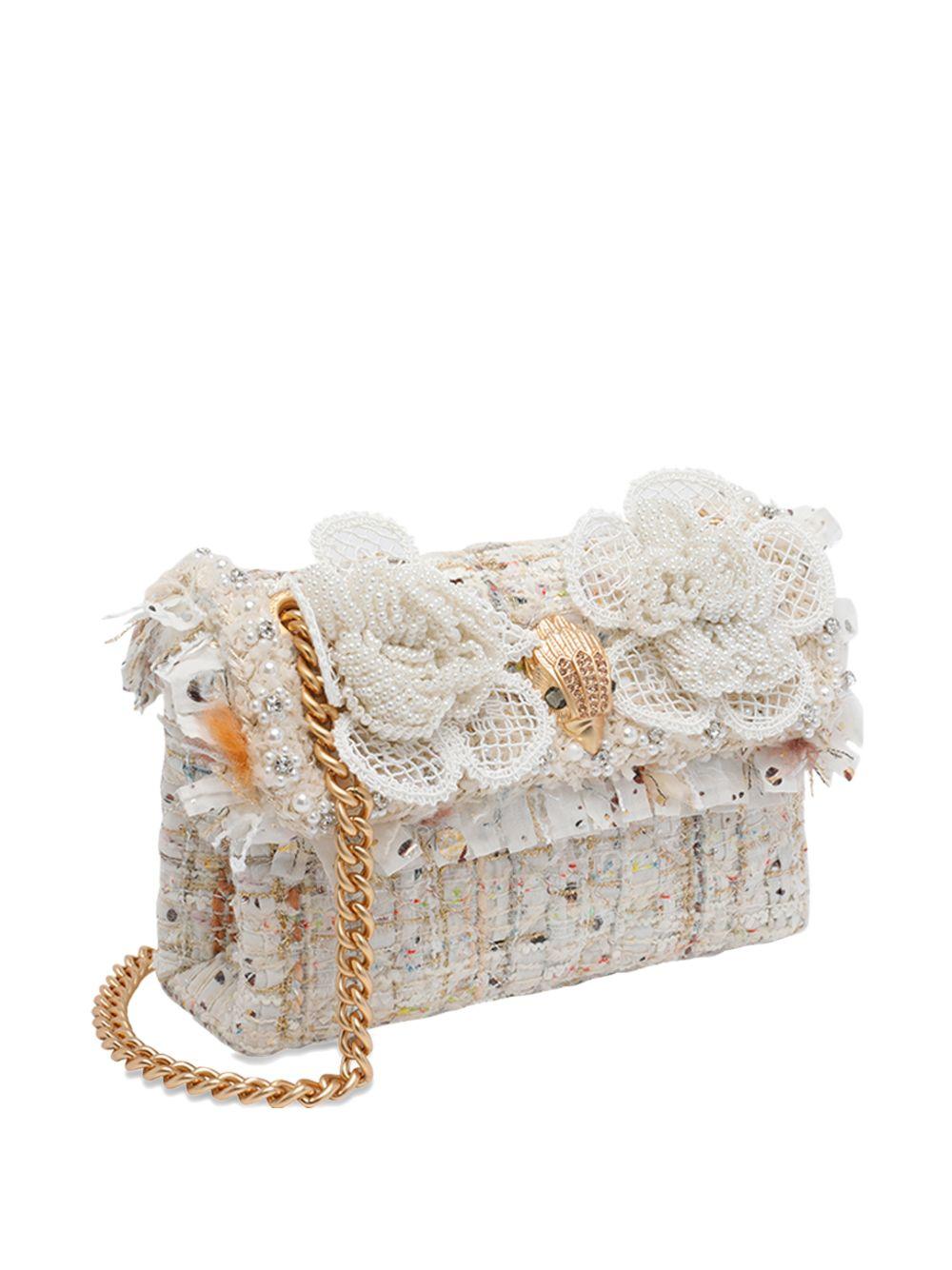 KURT GEIGER LONDON - Borsa Kensington Mini in tweed con fiori ricamati 5379544069 BONE KURT GEIGER LONDON