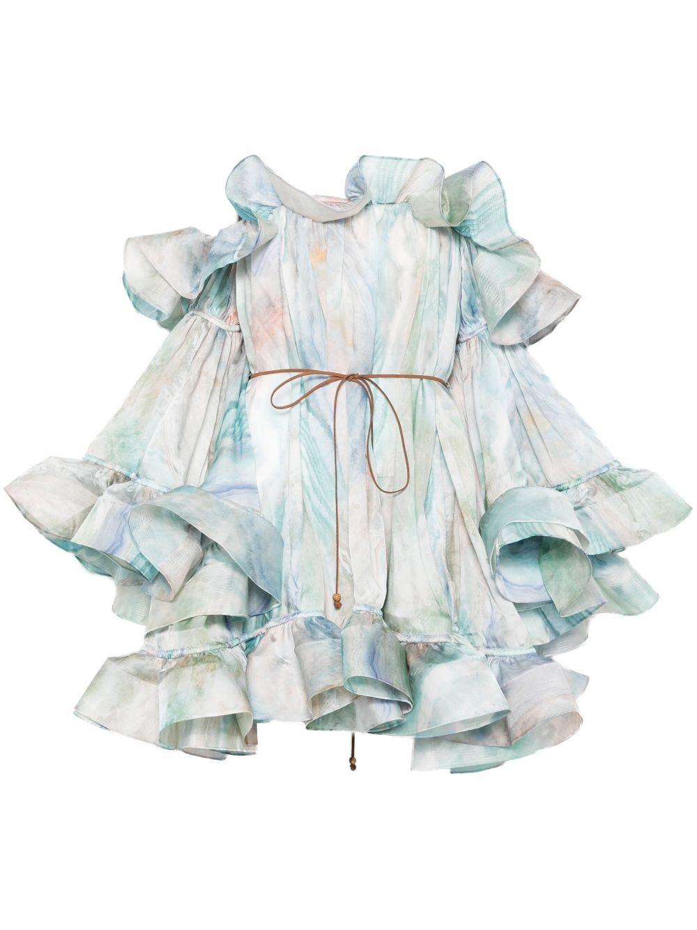 Mini abito a balze Illuminate 4510DS251 BLUE AGATE ZIMMERMANN