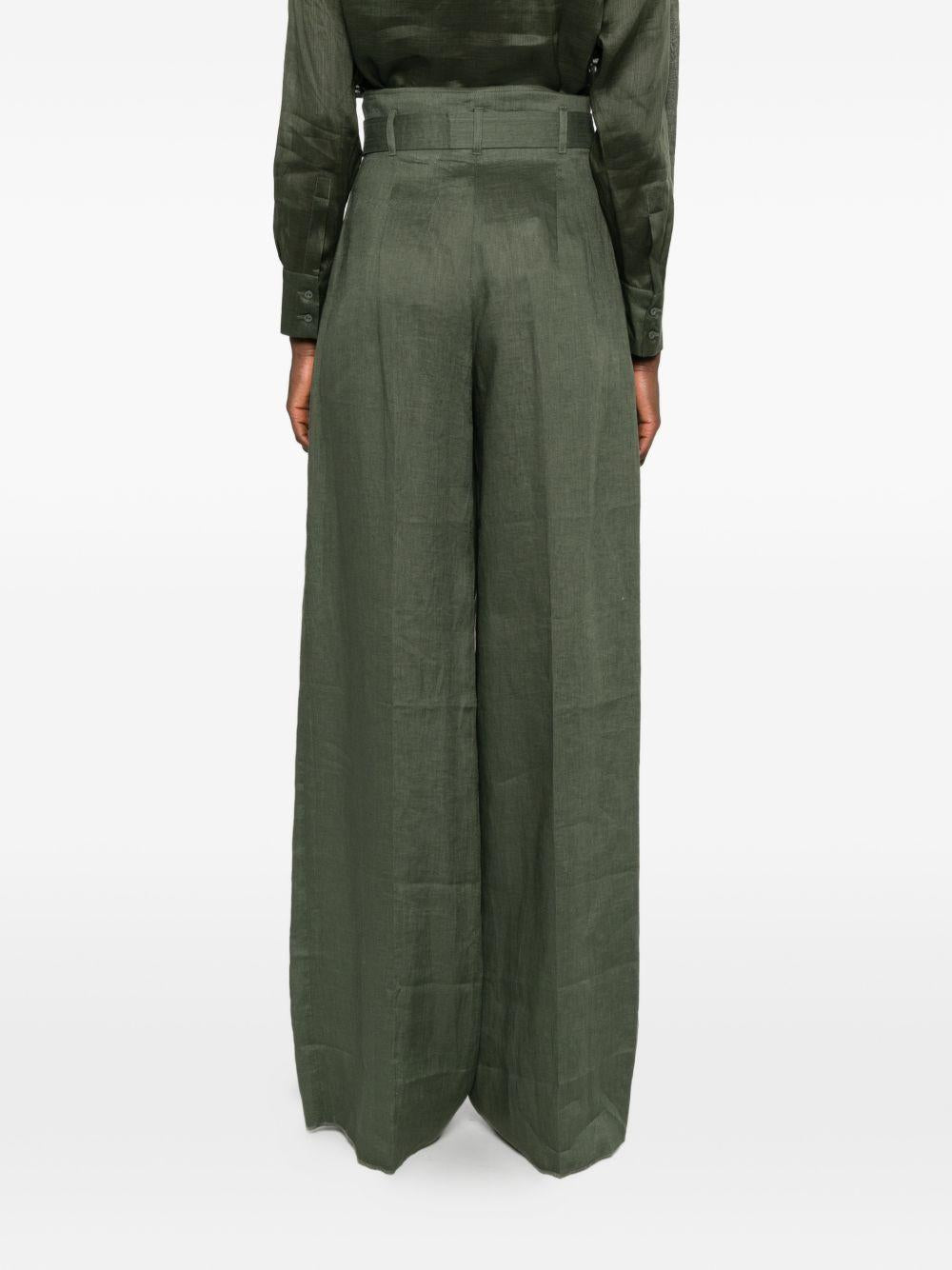 Pantaloni In Puro Lino MSTMATERIA 037 VERDE MILITARE MAX MARA STUDIO