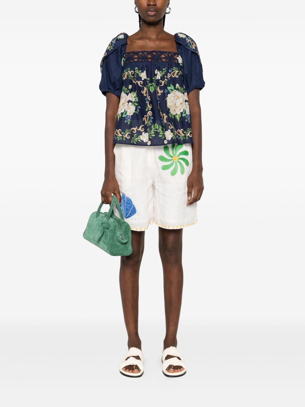 Blue Flower Tapestry Yoke Blouse 336470 25034 FLOWER TAPESTRY FARM RIO