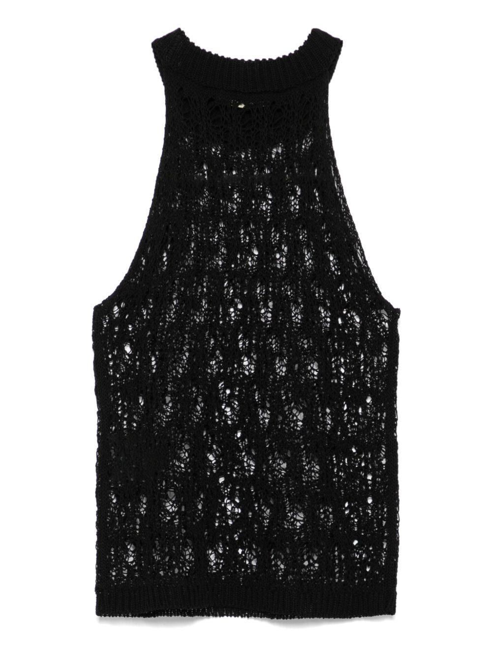 Top in maglia effetto pizzo B22014 09 NERO ROBERTO COLLINA