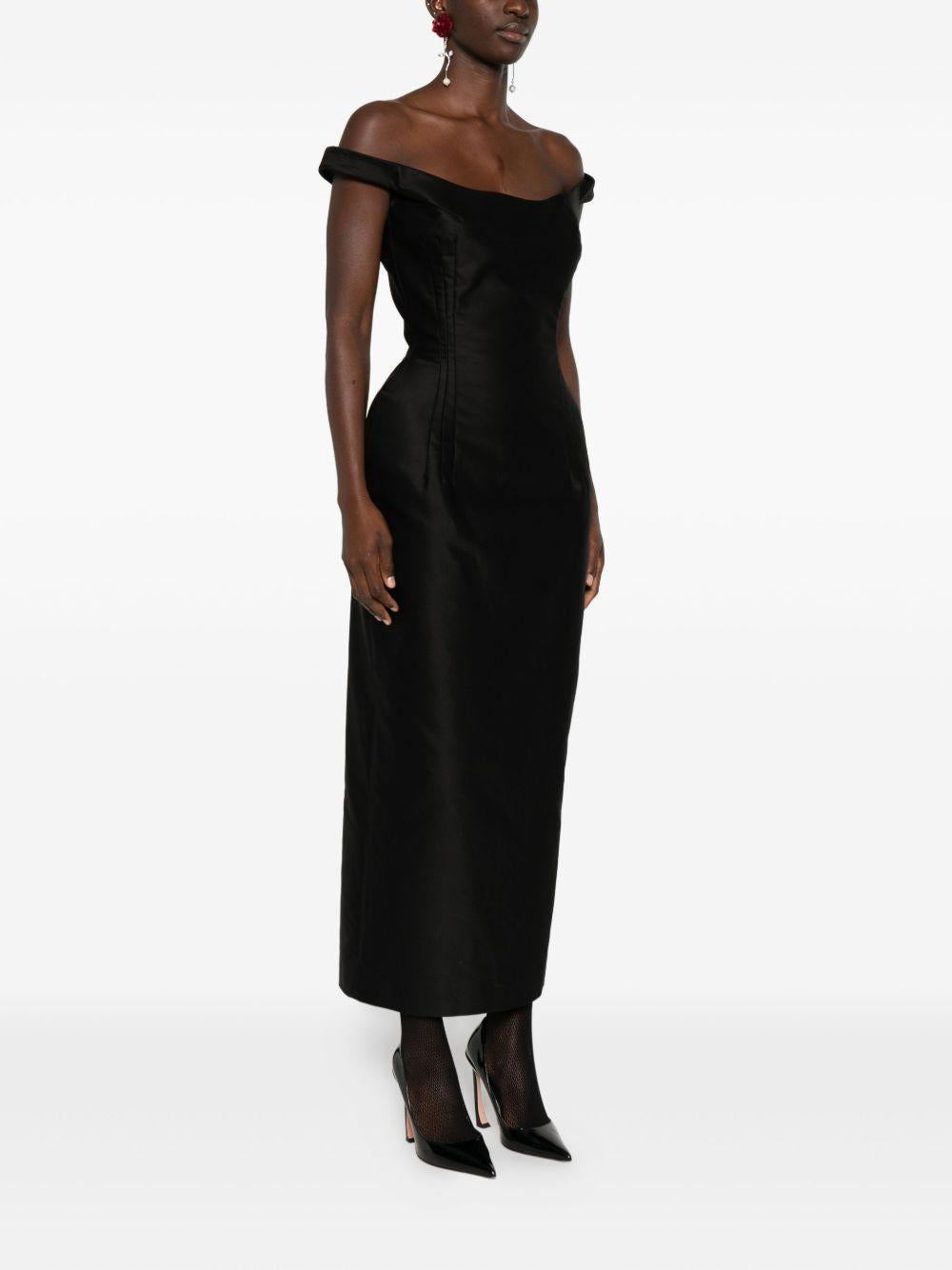 Off-shoulder hip pad midi dress 186725 BLACK MAGDA BUTRYM