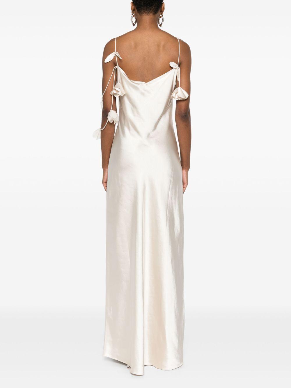 Floral-appliqué satin maxi dress SS25255XCH WHITE SELF-PORTRAIT