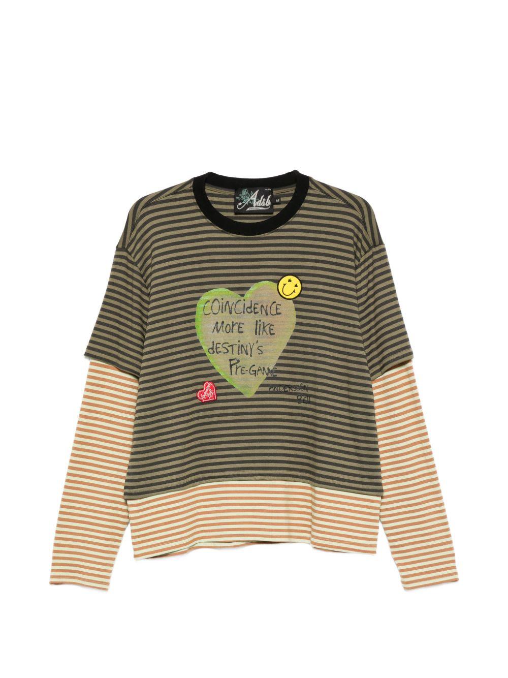 Heart Message Stripe Layered L/S T-Shirt ATB1430M KHAKI ANDERSSON BELL